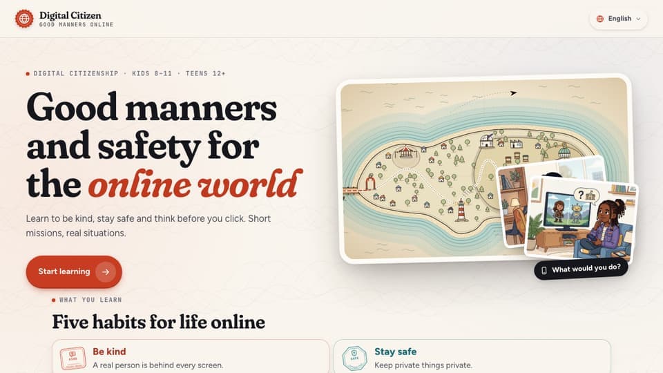 The first screen of the online manners course